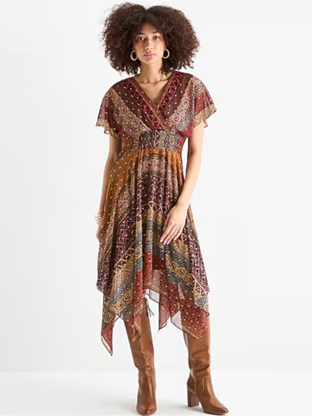 Rabbit Rabbit Rabbit Rust Multi Handkerchief-Hem Midi Dress